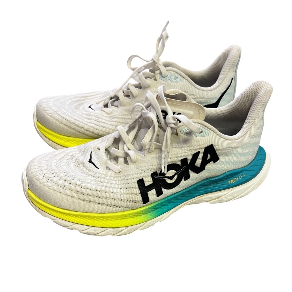 Hoka One One Mach 5 Mens Running Shoes White Blue Yellow 1127893-WBC Size 8D